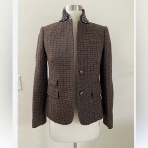 J. Crew Brown Houndstooth Tweed Blazer with embellished collar